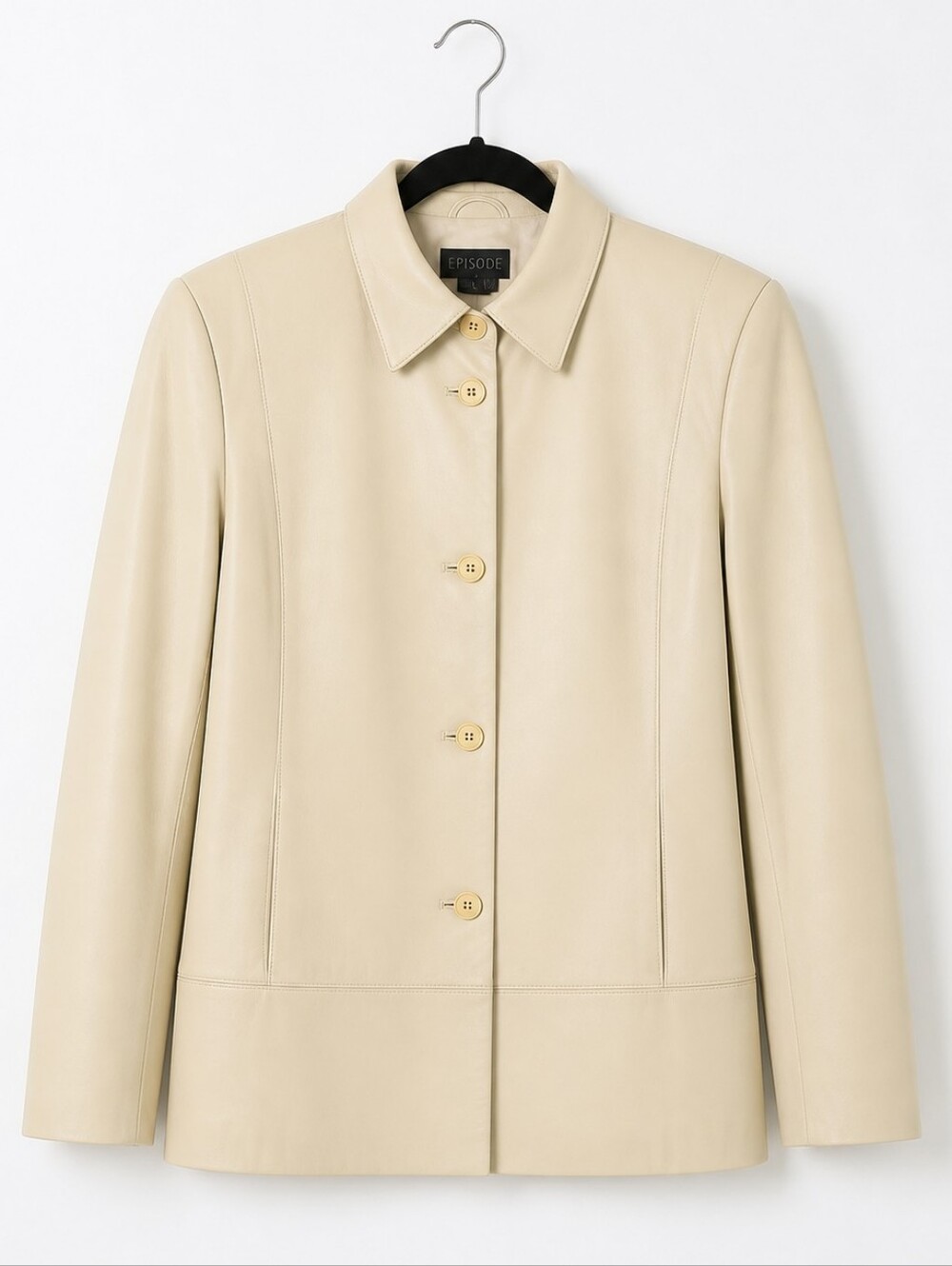 Episode Cream Leather Button-Front Jacket Women's Size 12
